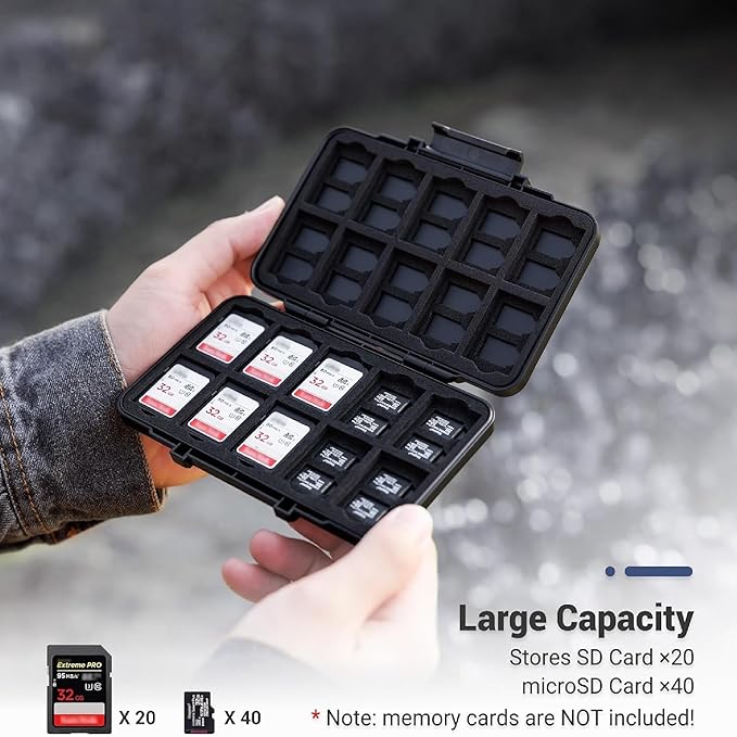 Large Capacity Memory Card Case for 20 SD & 40 TF Cards,Compact & Portable | SD SDHC SDXC TF Micro SD Card Holder Organizer Storage Box Container, Anti-Shock Anti-Dust,Ergonomic Locking Systerm - Image 2