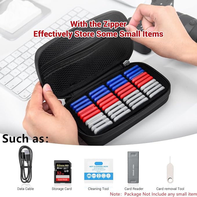 EVA PU SD Card Case with 40 PCS Individual Plastic Memory Card Holder for 40 SD SDXC SDHC Cards,Dual Protect Water-Resistant Anti-Shock SD Card Carrying Case Organizer with Handle & Labels - Image 4