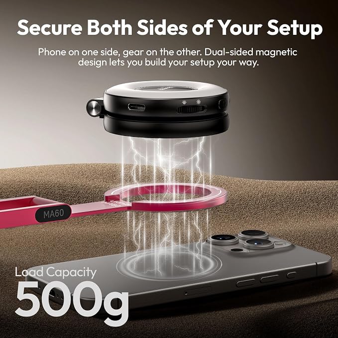 ULANZI MA60 Phone Tripod for Magsafe, Aluminium Mini Phone Stand Red | Pocket Size Cell Phone Stand, Foldable Selfie Stick for iPhone, Strong Magnet Quick Mount for iPhone 16 15 14 13 12 - Image 5