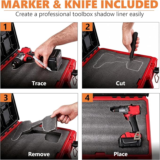 2-Pack Foam Inserts for Milwaukee Packout 48-22-8424, Customizable Polyethylene Tool Box Foam for Hard Case Storage, Shadow Board ToolBox Organizer Sheet with Marking and Cutting Tools - Image 6