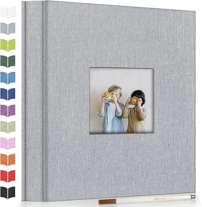 Artfeel Photo Album Self Adhesive Scrapbook Album for 3x5 4x6 5x7 8x10 Pictures,60 Pages Linen Cover with Display Window DIY Photo Book,Ideal Gifts for Family Travel Wedding Baby by Artfeel