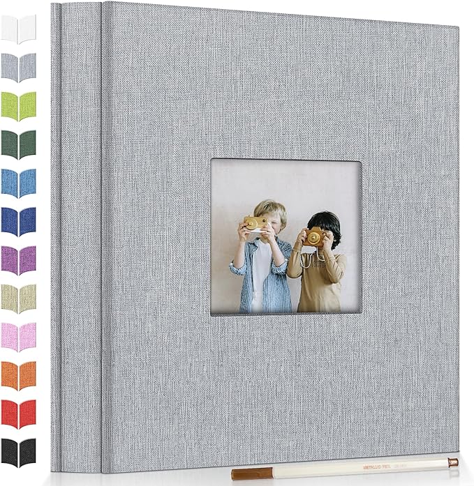 Artfeel Photo Album Self Adhesive Scrapbook Album for 3x5 4x6 5x7 8x10 Pictures,40 Pages Linen Cover with Display Window DIY Photo Book,Ideal Gifts for Family Travel Wedding Baby by Artfeel