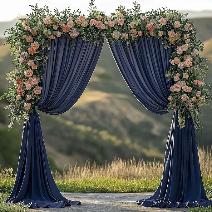 ESGOTBME 10x10ft Wrinkle Free Navy Blue Backdrop Curtain for Parties Soft Fabric Drapes Wedding Blue Curtain Backdrop for Birthday Party Decorations Background for Photography 5x10ft, 2 Panels - Image 2
