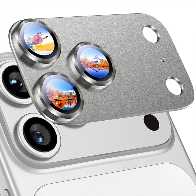 Uyiton for iPhone 17 Pro Camera Lens Protector, Metal Frame Glass Cover | Not Easy to Break, Strong Adsorption, Case-Friendly, Metal 9H Sapphire Glass Rear Camera Screen Cover, Natural Titanium by Uyiton