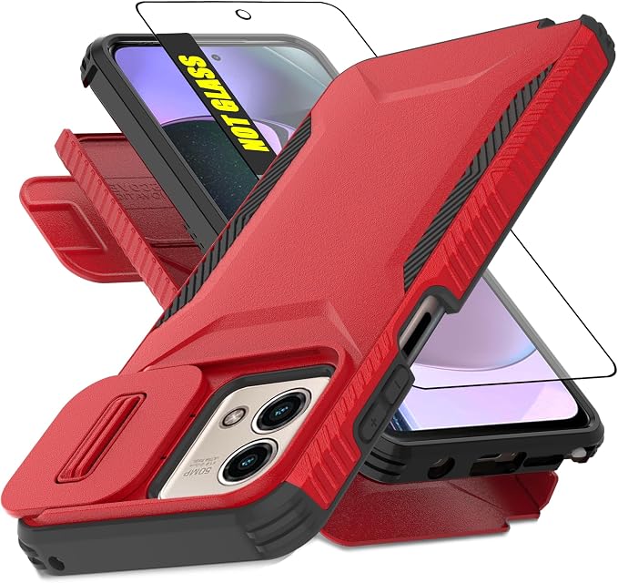 for Motorola G Stylus 5G 2023 Case with 1 HD Screen Protector & Slide Camera Cover [Military-Grade] Phone Case Heavy Duty Rugged Shockproof Protective Cover for Moto G Stylus 5G 2023(Red) by AWZHYDT