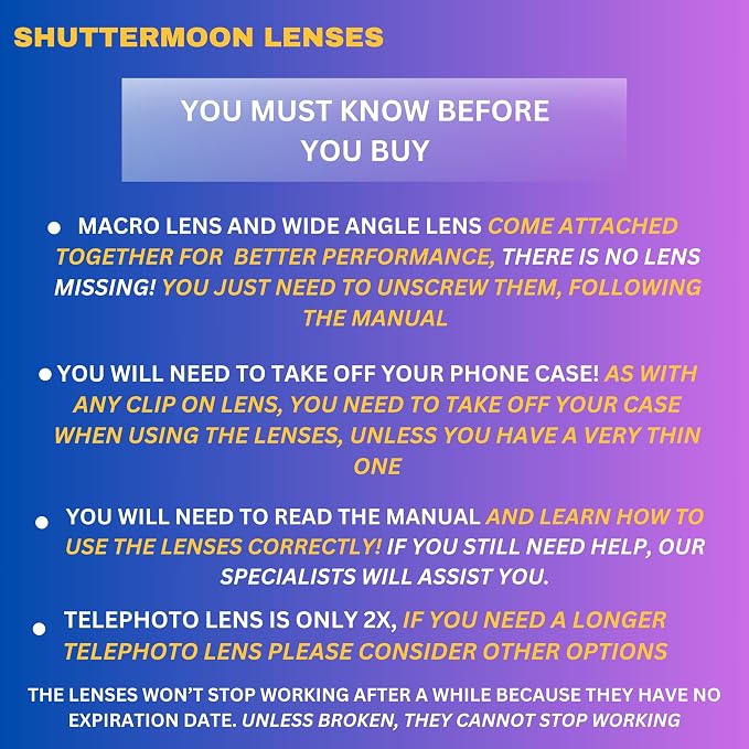 SHUTTERMOON Camera Lens Kit Smartphones/Pixel/Samsung/Android Phones Camera. 2xTele Lens ZoomLens+Fisheye Lens+0.36XSuper Wide Angle Lens & 20X Macro Lens CPL.Blue &Red Filter Filter - Image 5