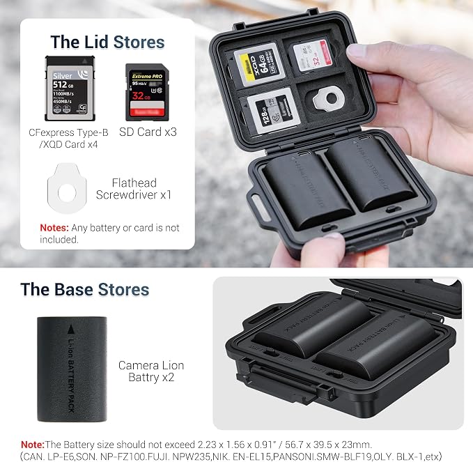 JJC Portable Camera Battery Memory Card Storage Case for 3 SD Card,4 CFexpress Type-B/XQD Cards,2 Camera Batteries,Compact Cameras Battery Holder Box for Nikon EN-EL15 - Image 2