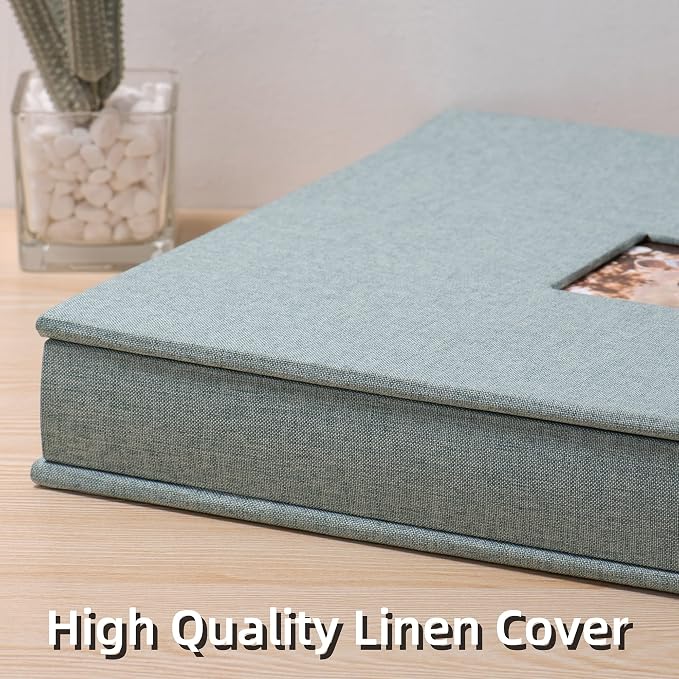HoneyTolly Large Photo Album Self Adhesive, DIY Scrapbook Album for 600 Photos, 13"x12.6" 120 Pages Linen Cover Memory Book(Green) - Image 4