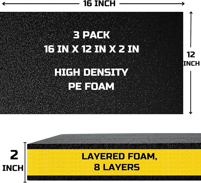 ONREVA Tool Box Foam Organizer 16x12x2 inch 3Pack, Kaizen Sheets for Pro Tool Control, Custom Tool Shadow Inserts for Cases & Drawers, High Density Polyethylene Foam, Black with Yellow - Image 2