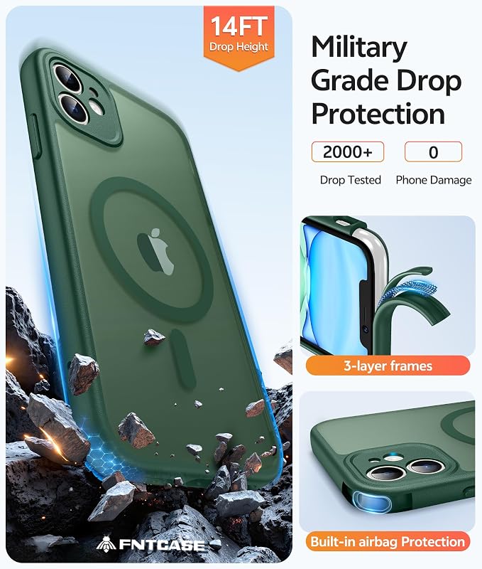 FNTCASE for iPhone 11 Phone Case, Fit for Magsafe, Full Camera Protection | Translucent Matte Back, Strong Magnetic Charging,14FT Military Grade Drop-proof, Anti Slip, Green - Image 5