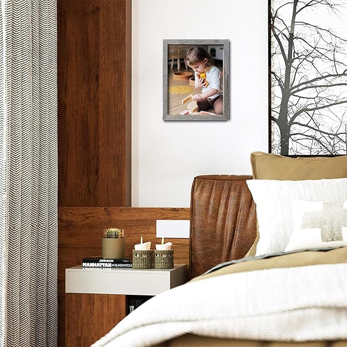 Muzilife 8x10 Shadow Box Picture Frame, 2.16 Deep, Real Glass, Texture Gray | FSC-Wood, Magnetic Door, Linen Interior & Pins, Vertical, Horizontal Wall Hanging, Display Case Frame for Photos & Keepsakes - Image 6