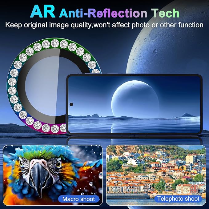 Meshine for Samsung Galaxy Z Flip 7 Camera Lens Protector,Scratch Proof,Strong Adsorption,9H Hardness with Metal Ring Camera Cover,Ultra Thin Case Friendly, Accessories Lens Protector,Shiny Colorful - Image 4