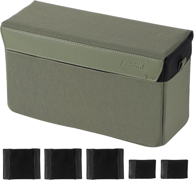 AMBITFUL D1 Cube Camera Insert, Medium/Large Padded Organizer with Dividers for Mirrorless DSLR, Black/Apricot (Green, L (5.6L)) by Ambitful