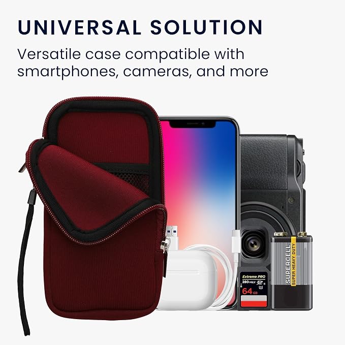kwmobile Universal Phone Pouch Size XL - 6.7/6.8" - Neoprene Smartphone Pouch with Zip - Water-Repellent Mobile Phone Case - Sleeve in Bordeaux - Image 4