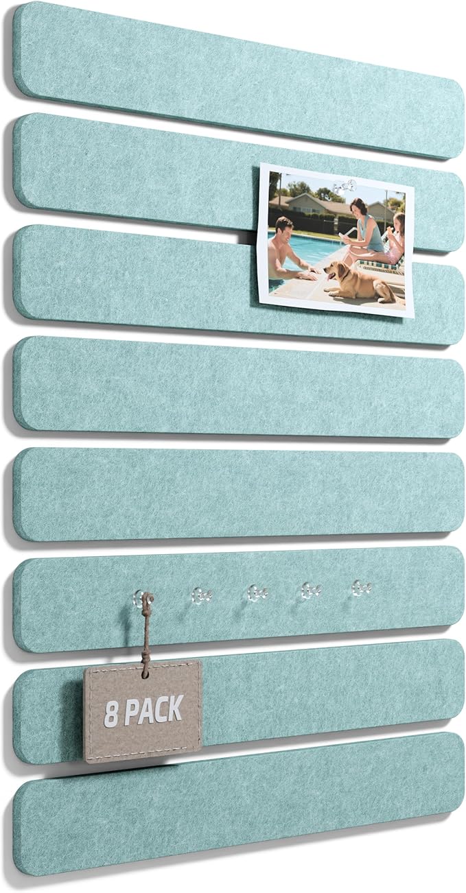 Fluxynara 13" x 2" Felt Wall Panels, Teal Blue | 8-Pack Includes 50 Push Pins and Adhesive Tabs for Photos, Notes and Decor in Bedroom Doors, Home Office or Studios by FLUXYNARA