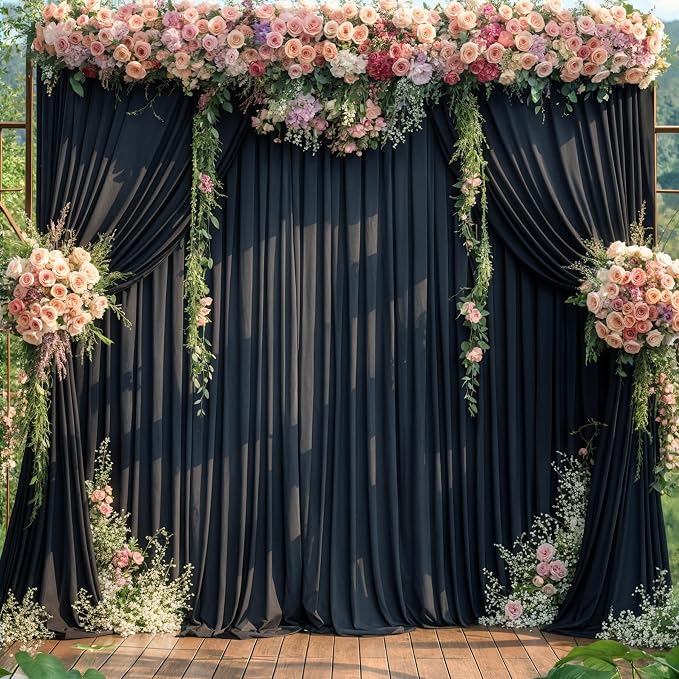 6 Panels Black Backdrop Curtains for Wedding Party Wrinkle Free Backdrops Curtain Drapes Fabric Decorations Photo Back Drop Cloth for Baby Shower Photography Stage Reception 30ft(W) x 12ft(H) - Image 9