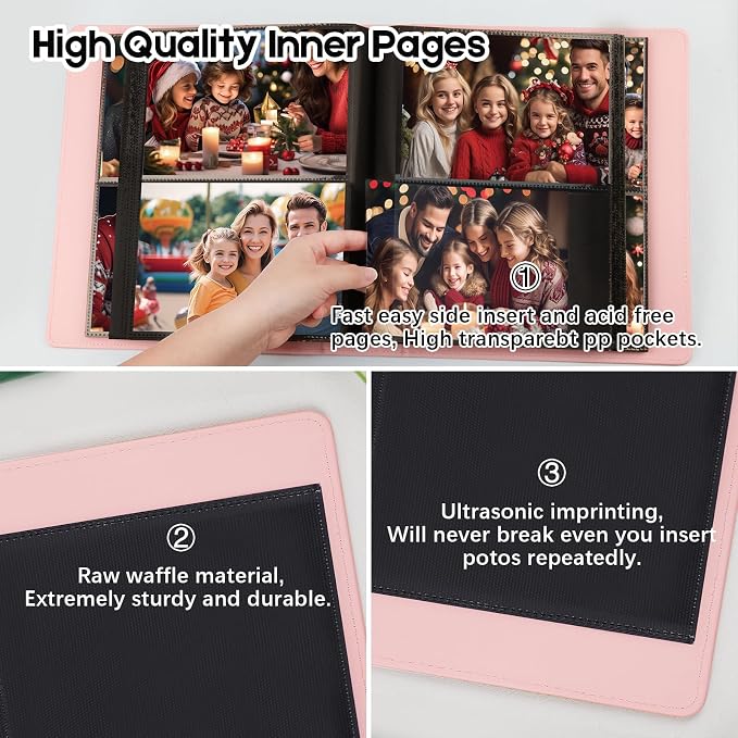 Aevdor 5x7 Photo Album, Holds 272 Photos, Leather Cover, Pink | Clear 5x7 Photo Pockets, Front Display Window, Family, Wedding, Birthday, Anniversary & Travel Memories - Image 6