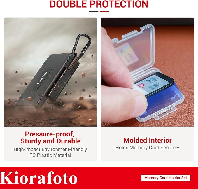 Kiorafoto Memory Card Case w 24 SD & 18 TF Transparent Standard Card Cases | Water-Resistant,Dual Protect,for 24 SD SDXC SDHC & 18 TF MSD Cards,Memory Card Holder Organizer,with Carabiner & Labels - Image 3