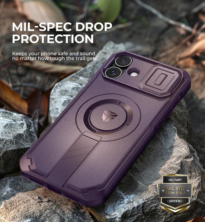 Dexnor for iPhone 16 Plus Case with Slide Camera Cover & Adjustable Kickstand, Magnetic Rugged Shockproof Bumper Cases Heavy-Duty Mangetic Protective Cover,Phantom Purple - Image 6