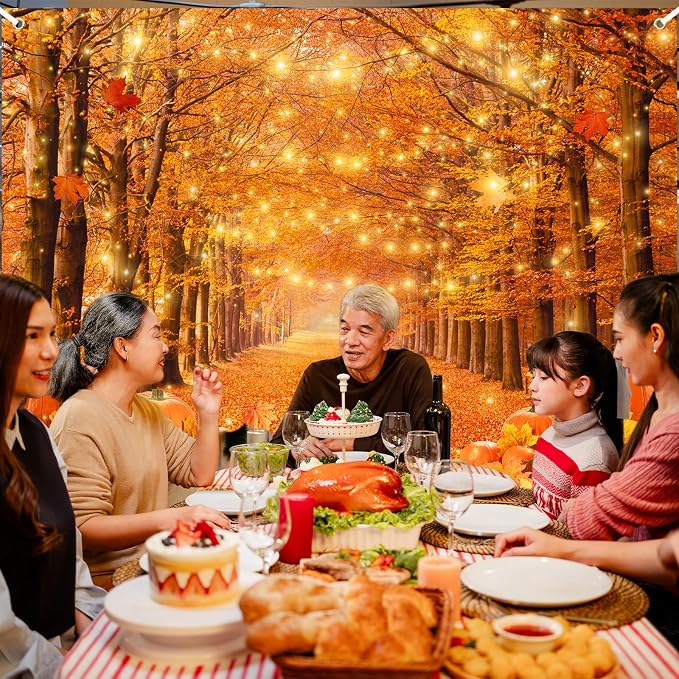 10x8ft Fall Thanksgiving Photography Backdrop | Cotton Fabric, Maple Forest Pumpkin Print, Fall Party Decor, Fall Harvest Friendsgiving Party Photo Booth Background - Image 6