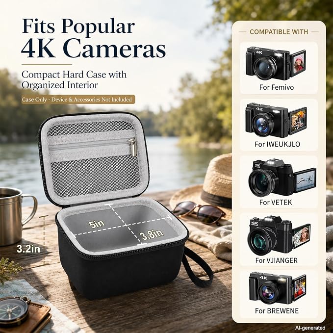 Comecase Vlogging Camera Case for Duluvulu/for VJIANGER 4K Digital Cameras | Mesh Pocket for Charging Cables and Batteries, Travel Storage for Vloggers, Parties and Camping (Black+Grey Inside)) - Image 2