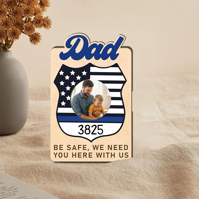 Police Dad Car Picture Frame Visor Clip, Visor Clip Photo Frame for Car Fathers Day, Police Drive Safe Daddy Cars Decoration, for Dad from Son Daughter, We Need You Here with Us - Image 2