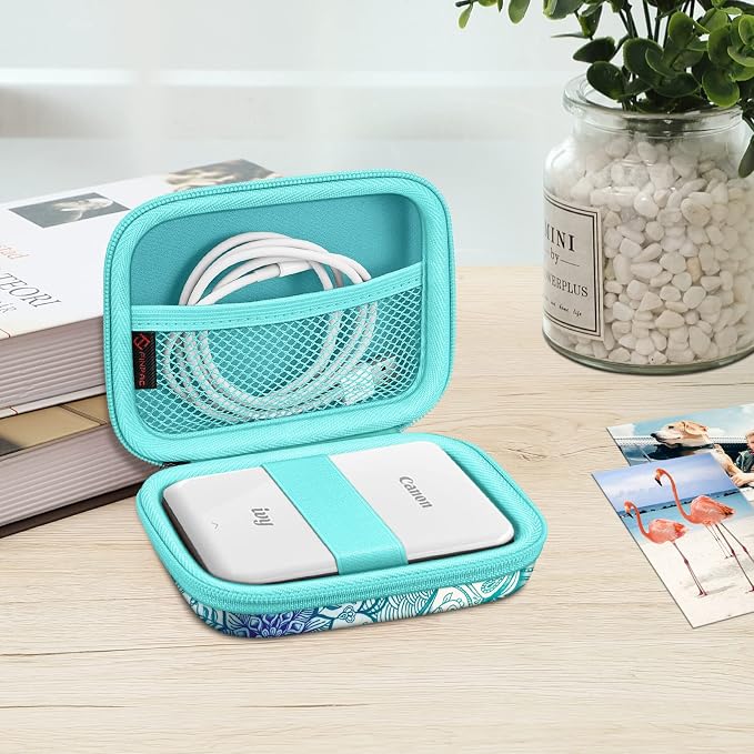 FINTIE Protective Case for Canon Ivy 2 Mini, CLIQ2 & CLIQ+2 Photo Printer | Shockproof Hard Shell Carrying Case, With Wrist Strap, Pocket Camera Storage, Charger Cable Organizer, Emerald Illusions - Image 7