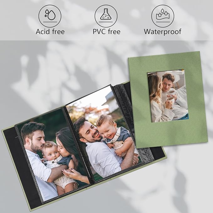 Small 4x6 Photo Album 100 Pockets Linen Cover Light Green | Linen Cover, Front Window, Portable Mini Picture Book, Family Travel Wedding Memory Keepsake - Image 3