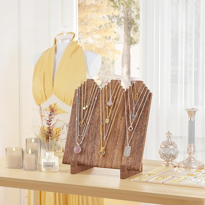 Lolalet Wooden Necklace Display Stands for Selling -1 Pack, Oak | Freestanding Multiple Necklaces Stands and Displays for Vendors, Jewelry Displays Holders for Craft Show - Image 2