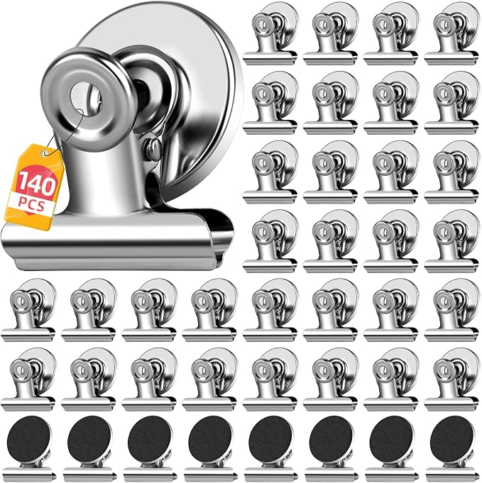 140 Pack Fridge Magnets Refrigerator Magnets; Strong Magnetic Clips Heavy Duty; Detailed List Display Paper Fasteners on Home Office Teaching (Silver) by WUDIME
