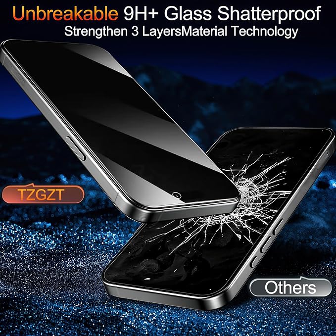 TZGZT Privacy Screen Protectors for iPhone 17 Pro Max, Tempered Glass, HD | 3 Pack, 9H+ Military Grade Shatterproof, Easy Installation, Bubble Free, Case Friendly, Dynamic Island Compatible - Image 6