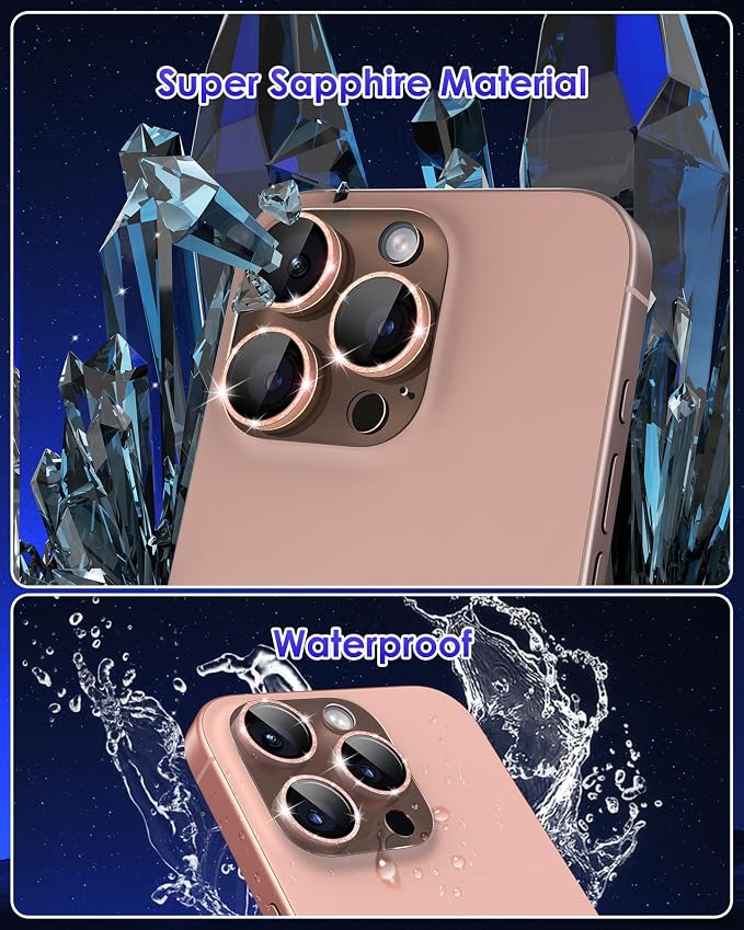 Compatible for iPhone 16 Pro Max/iPhone 16 Pro/iPhone 14 Pro/iPhone 14 Pro Max Camera Lens Protector Glitter, Clear 9H Tempered Glass Glitter Rose+Rose - Image 4