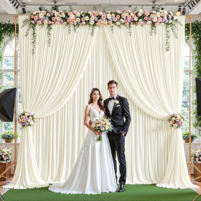 24ftx10ft Wrinkle Free Ivory Backdrop Curtain - 10 Feet Photography Backdrop Drapes, Silky Polyester Back Drop Cloth for Wedding Baby Shower Balloon Arch Background - Image 3