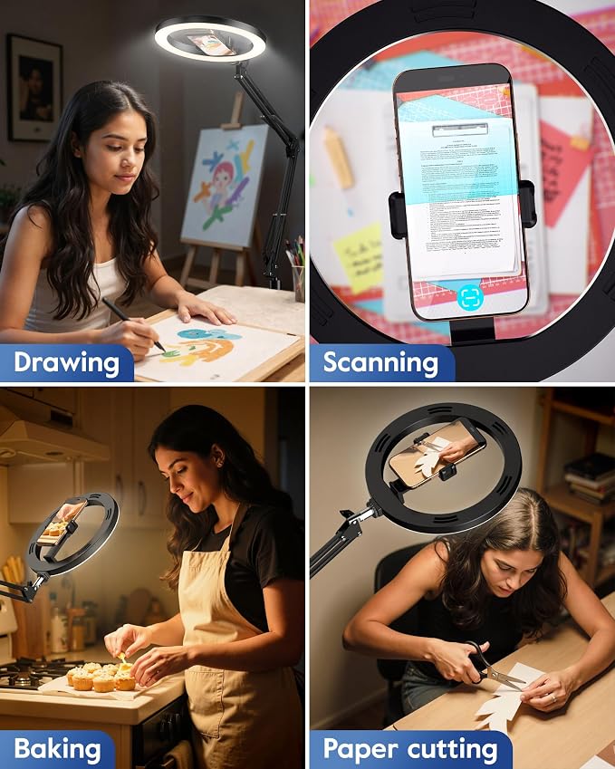 LUXSURE Ring Light Tripod for iPhone with Light, Overhead Phone Mount with Phone Holder, Adjustable Ring Light with Stand and iPhone Tripod for Video Recording,Cooking,Painting,TikTok,YouTube - Image 5