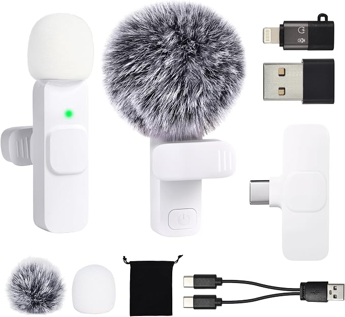 Mini White Microphone for iphone Android Phone Tablet ipad PC, Usb C Wireless Lavalier Mic for Video Recording Vlogging Youtube Tiktok Podcast Interview content creators, Tiny Microphones Clip on Mics by Unknown
