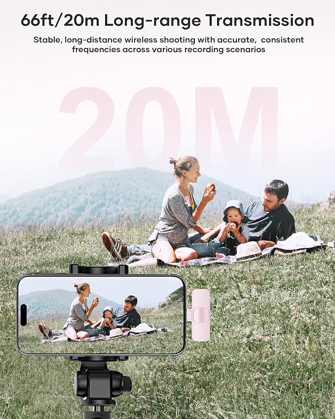Wireless Lavalier Microphone for iPhone iPad and Android Phone, 2 Pack Lapel Mic Plug and Play Wireless Mic Noise Reduction Microphone for Video Recording Interview Podcast Vlog YouTube Tiktok (Pink) - Image 5