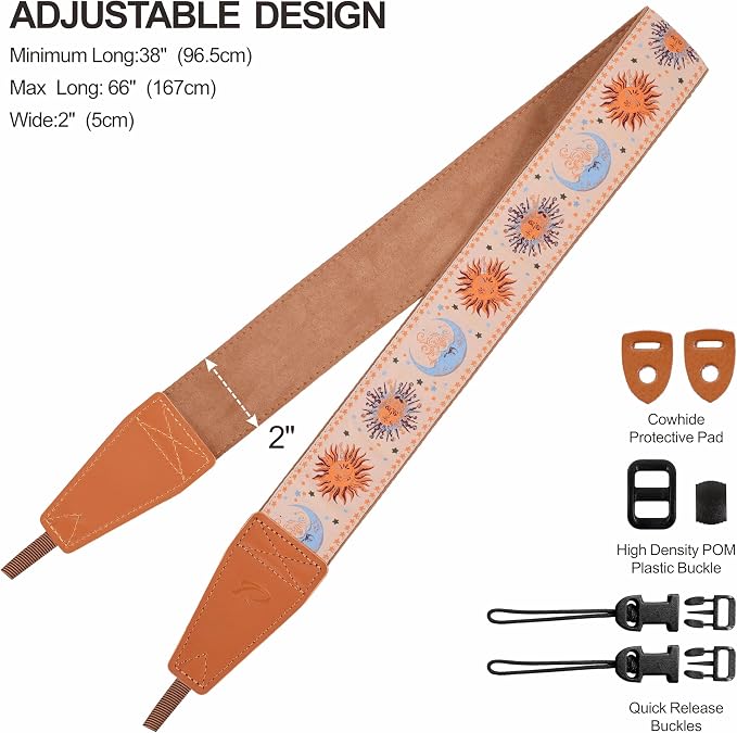 Padwa Lifestyle Tan Sun God Camera Strap - 2" Full Grain Leather Ends Camera Straps for Photographers, Vintage Embroidered Cotton Soft Suede Fabric Padded Strap Quick Release fits All Cameras - Image 6