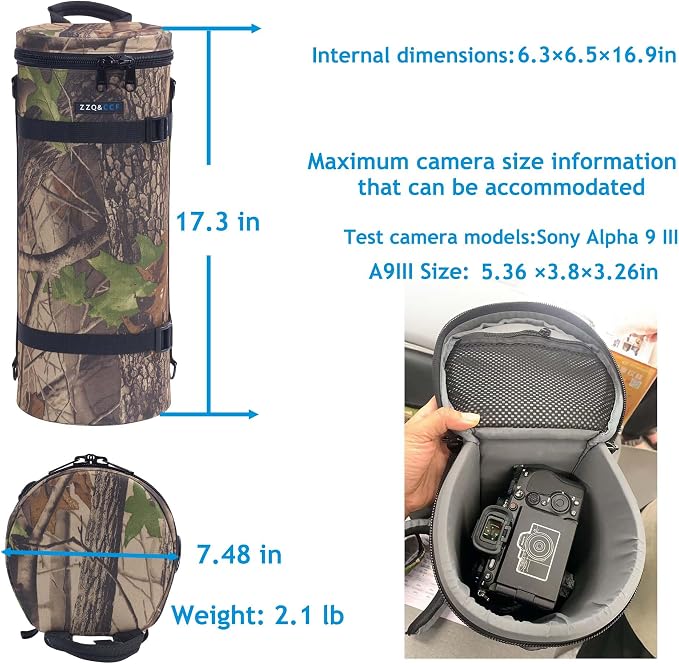 ZZQ&CCF Camera Lens Pouch Case for Sony FE 400-800mm f/6.3-8 G OSS Super-Telephoto Zoom Lens, Water Resistant Lens Travel Protective Bag with Shoulder Strap, Shockproof Interior # Jungle Leaf - Image 2