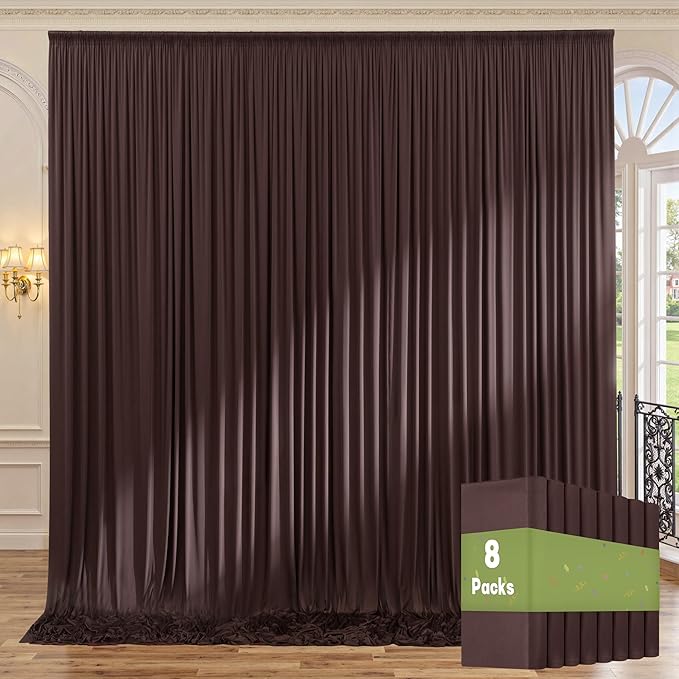 40ft x 10ft Wrinkle Free Brown Backdrop Curtains for Parties, 8 Panels 5x10ft Thick Fabric Backdrop Drapes for Wedding Party Background Birthday Decoration by ENJOYYOURPARTY