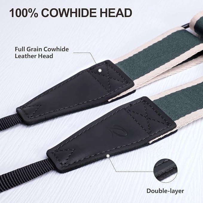 Padwa Lifestyle Adjustable Camera Strap - 1.5" Top Layer Cowhide Head Camera Straps for Photographers, Cotton Adjustable Neck Shoulder & Crossbody Strap Quick Release for All Cameras and Binoculars - Image 2