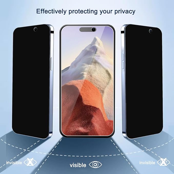 Ailun Privacy Screen Protector+Camera Lens Protector for iPhone 15 | 3+3 Pack, 6.1 inch, Installation Frame, Anti Spy Private Tempered Glass Film, Case Friendly, HD - Image 2