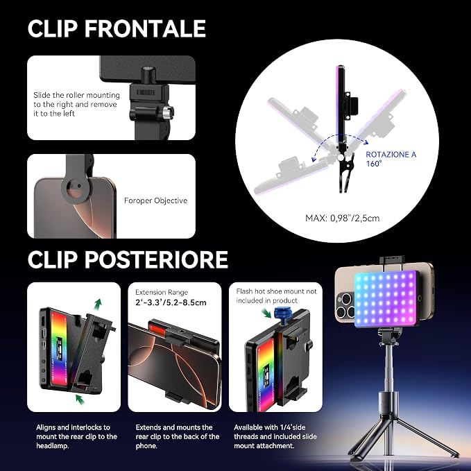 ENEGON RGB Selfie Light, 360° Full Color RGB Video Light with 24 Effects, 78 LED 2000mAh Rechargeable CRI 95+ and 2500K-9000K CCT, Portable Clip on Light for Phone/Tablet/Laptop/Streaming - Image 4