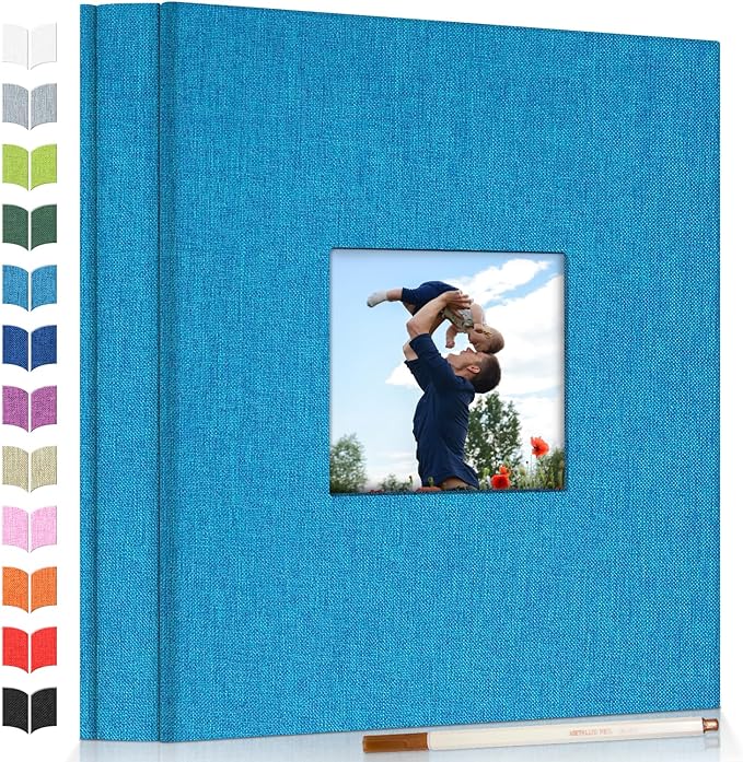 Artfeel Photo Album Self Adhesive Scrapbook Album for 3x5 4x6 5x7 8x10 Pictures,60 Pages Linen Cover with Display Window DIY Photo Book,Ideal Gifts for Family Travel Wedding Baby by Artfeel
