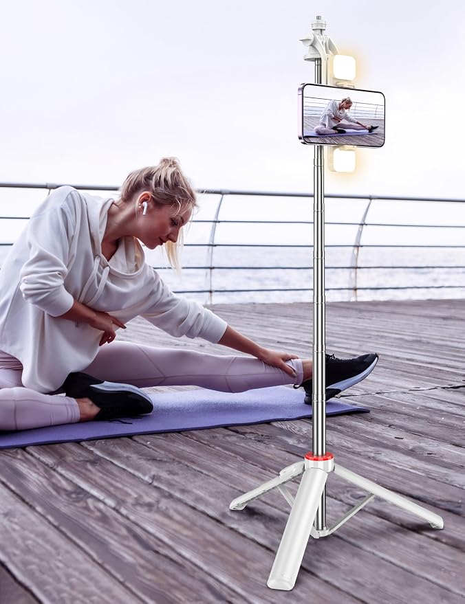 Selfie Stick Tripod with 2 Light, 3 Light Modes & 6 Brightness Levels Extendable Phone Tripod with Detachable Remote & Phone Holder, Portable Camera Tripod Compatible with iphone16 15 14 13/Android - Image 8