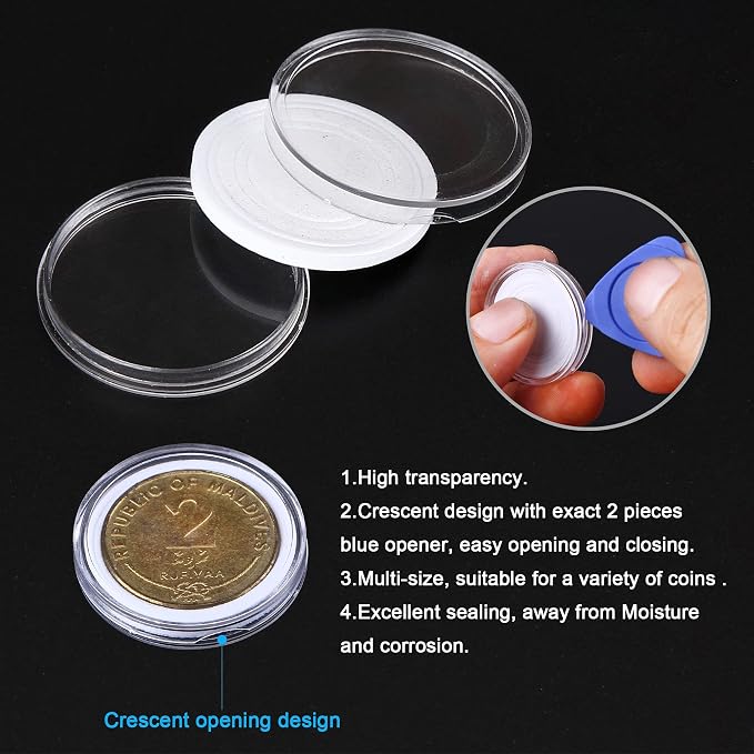SPLF 100 Pieces 30mm Coin Capsules, Coin Holder Case, White | 5 Sizes (17/19/21.5/25/27/29.5mm) Protect Gasket, Plastic Storage Organizer Box, Collection Supplies - Image 3