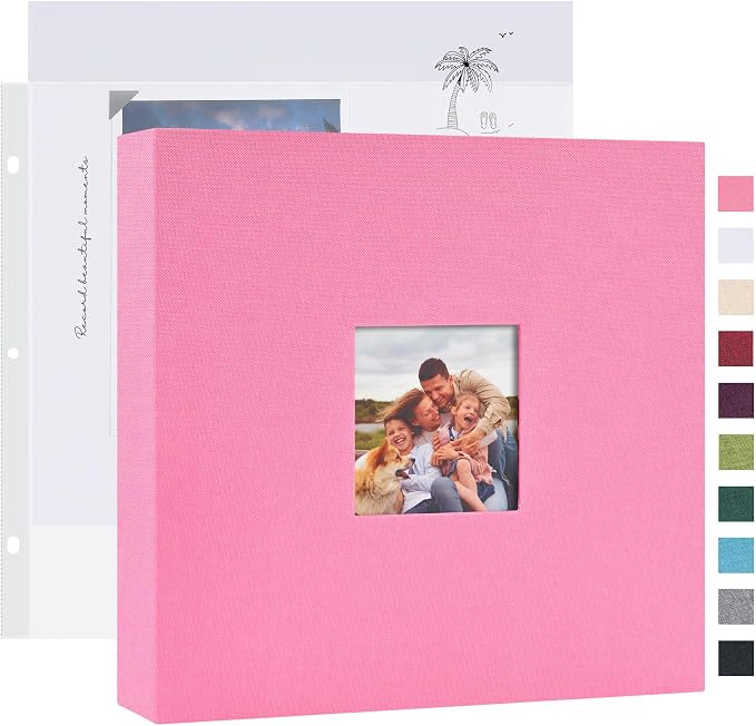 Mublalbum 8x8 Inch 3 Ring DIY Scrapbook Photo Album 40 Pages, Pink | 3 Ring Binder Scrapbook, Linen Cover, 20 Plastic Sleeves 40 Pages, Memory Book for Wedding, Baby, Family, DIY Projects by Mublalbum