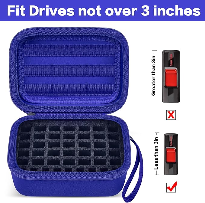 Comecase USB Flash Drive Case, Holds 44 USB Drives and 9 SD Cards | Pre-Cut Foam Fits Mixed Drive Sizes Flash Drive; EVA Shell Protects Data on the Go, Blue, Large, Case Only - Image 2