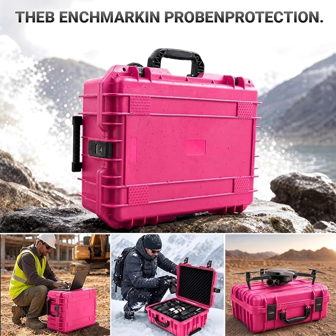 Relaxweex Rolling Camera Hard Case with Padded Dividers & Wheels, Impact-resistant Hard Shell Travel Case for Cameras, Lenses & Accessories(26 x 20 x 10 Inch,Rose Red) - Image 6