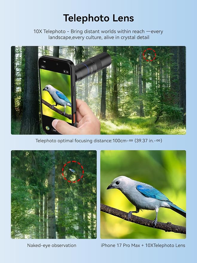 MIAO LAB 10X Telephoto + 200mm Macro Lens for iPhone 17 Pro Max, 2-in-1 Telephoto & Macro with 17mm Thread Interface & Dedicated Case – Perfect for Concerts, Travel, and Outdoor Exploration - Image 3