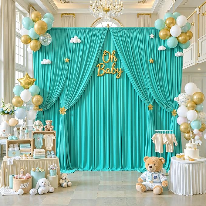 20x12 ft Turquoise Backdrop Curtains for Weddings, Birthdays and Photos | 4 Panels 5x12 ft, Wrinkle-Free Polyester Drapes, Washable, Ironable, 4 in Rod Pocket for Baby Showers Photography Background - Image 4